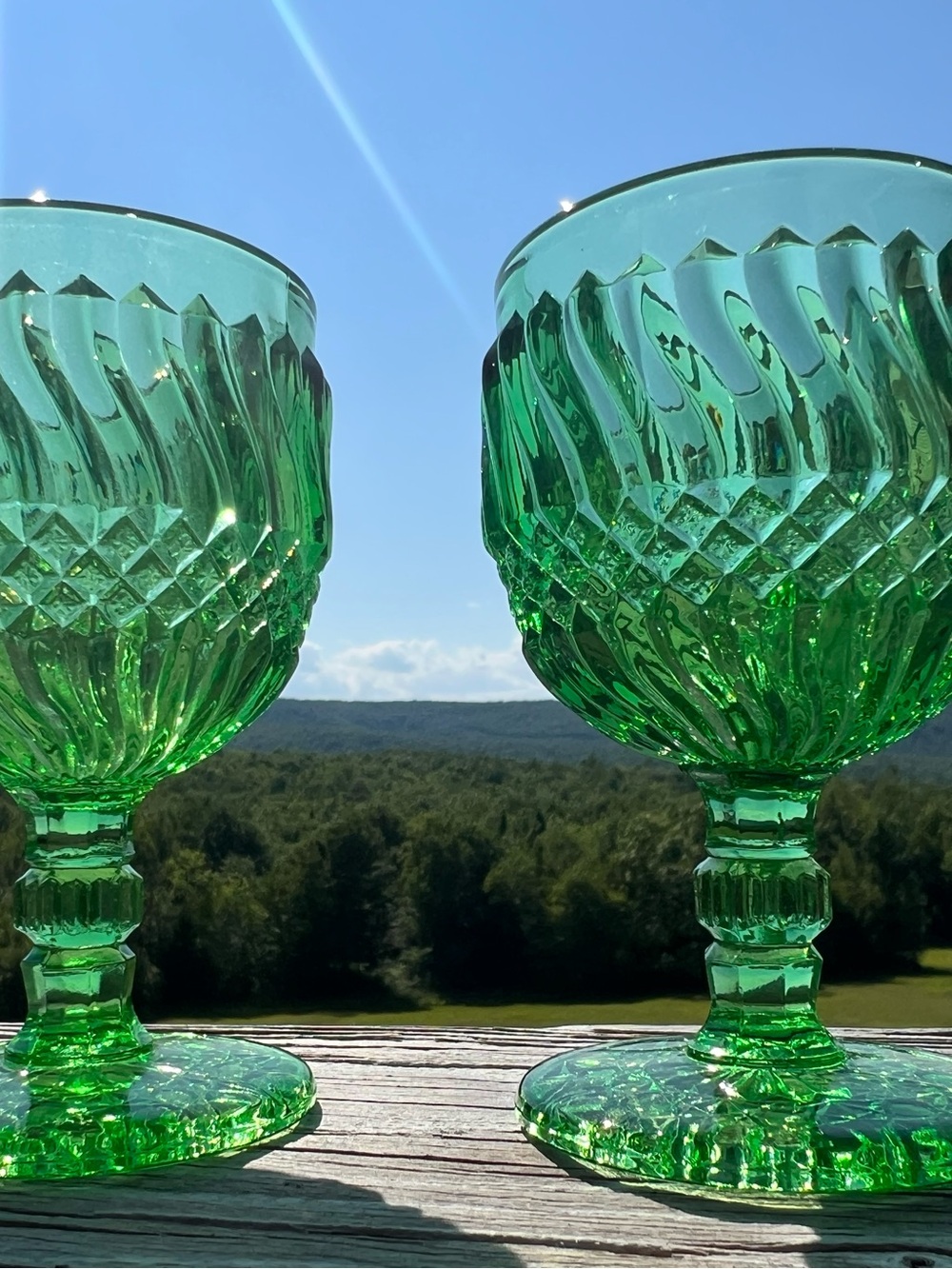 Vintage LG Wright Textured Swirl Green Cordial/Shot Glasses- Set of 2